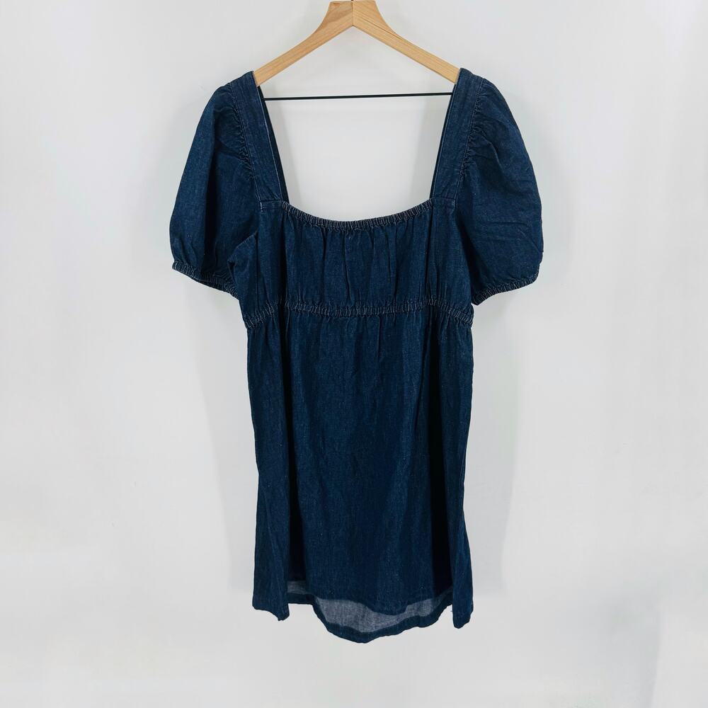 J.Crew NWT Dark Denim Puff Sleeve Square Neck Midi Dress Size 18 Milkmaid Cut - Picture 3 of 9